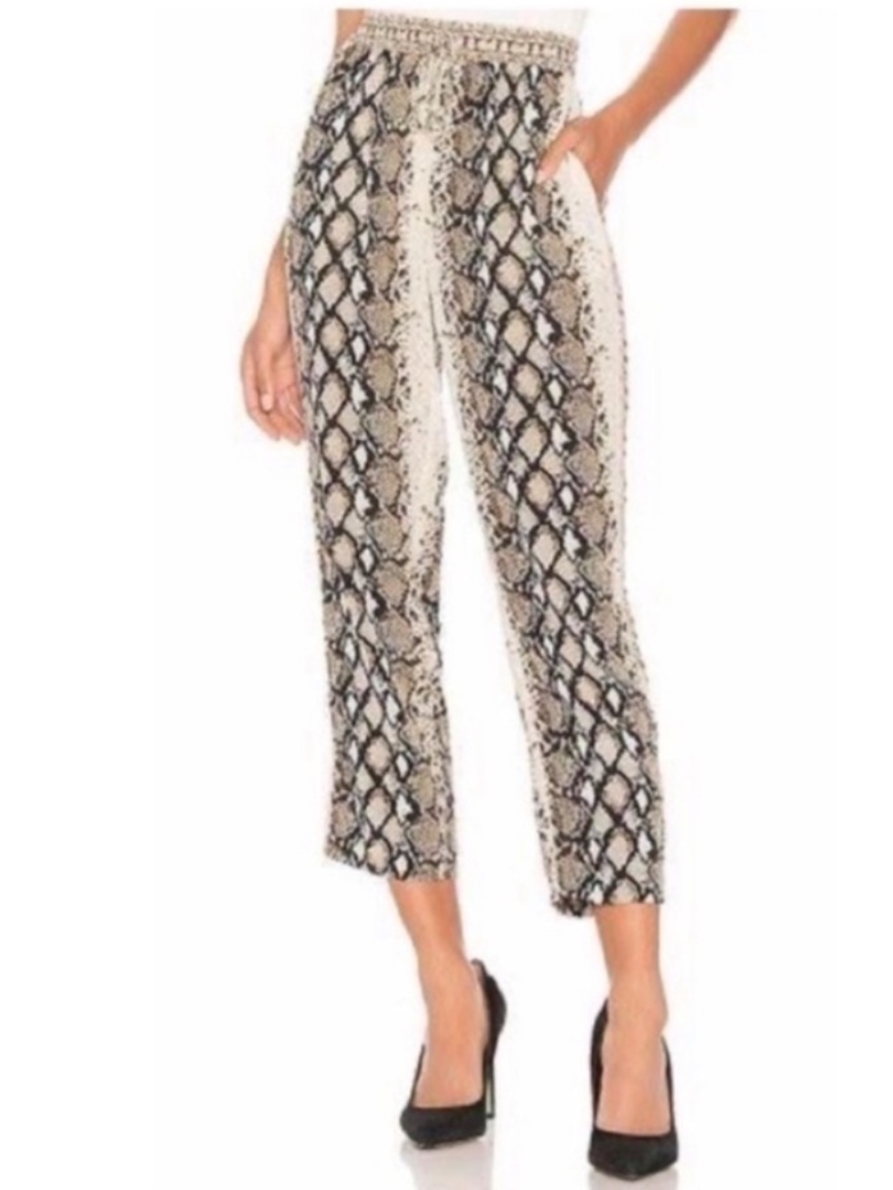 NWOT Joie Ceylon B silk snake print pants  in porcelain animal XS white black